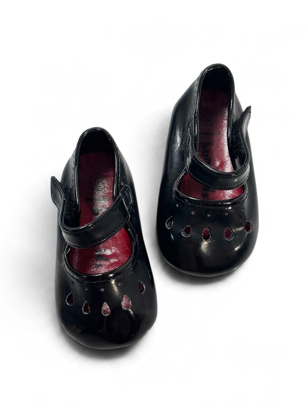 Bumkids Blossom Black Patent Teardrop Cutout Mary Jane Crib Shoes Size 2 / 3-6M
